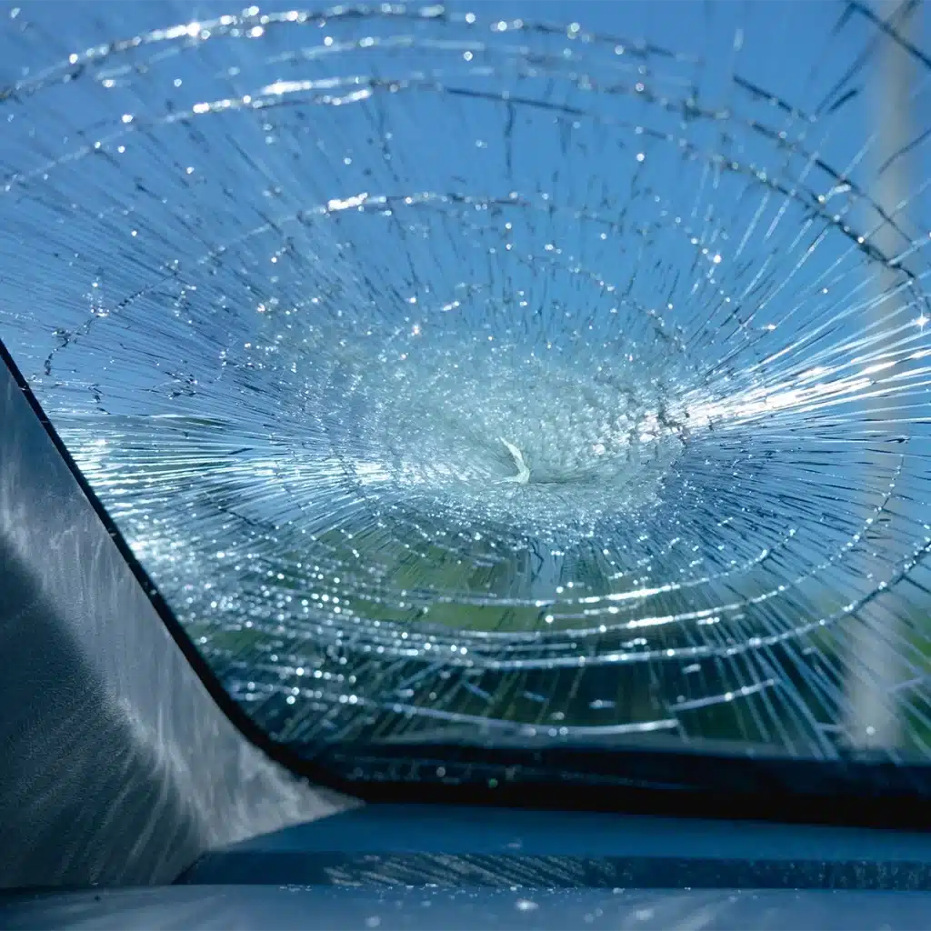 זכוכית טריפלקס סדוקה לאחר פגיעה